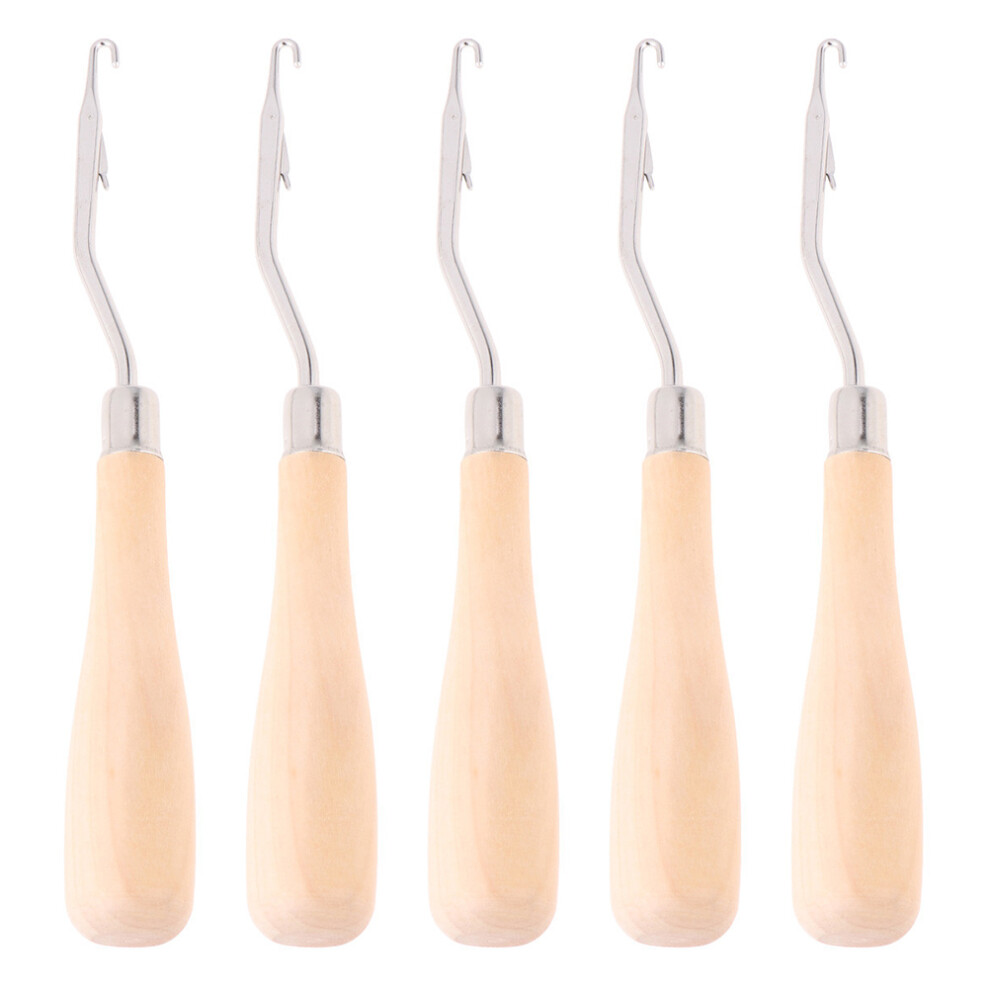 Artibetter Unisex 5Pcs Wig Crochet Needles With Wood Handle For Hair Extensions