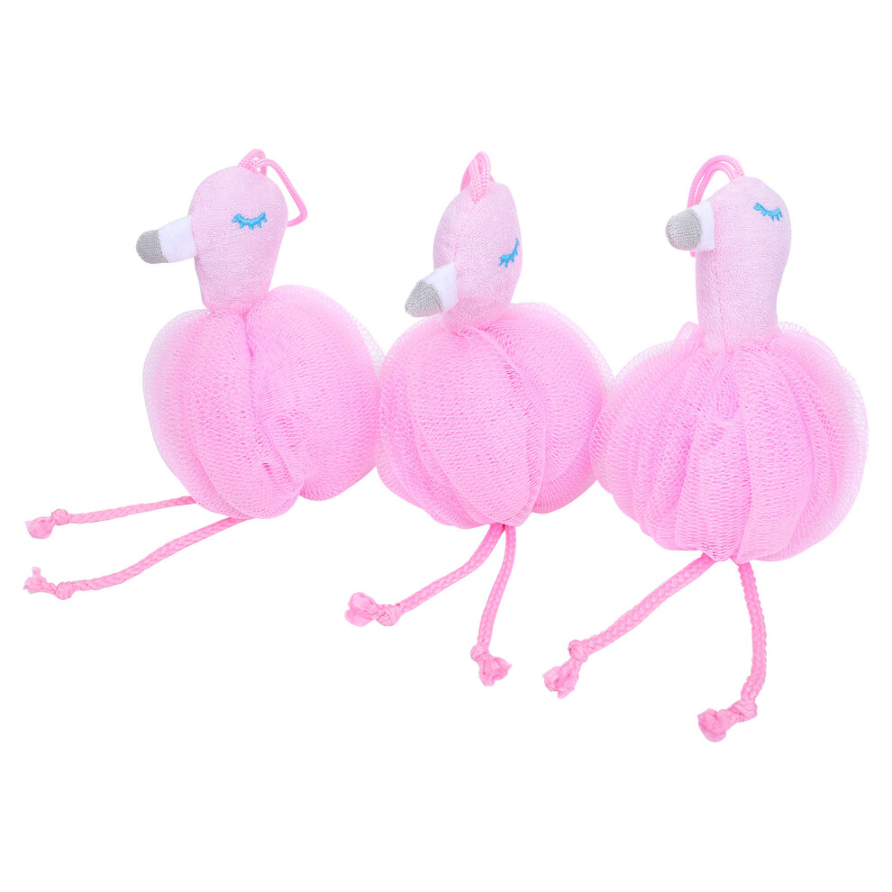 Aboofan 3Pcs Flamingo Shaped Bath Balls Shower Mesh Poufs Sponges