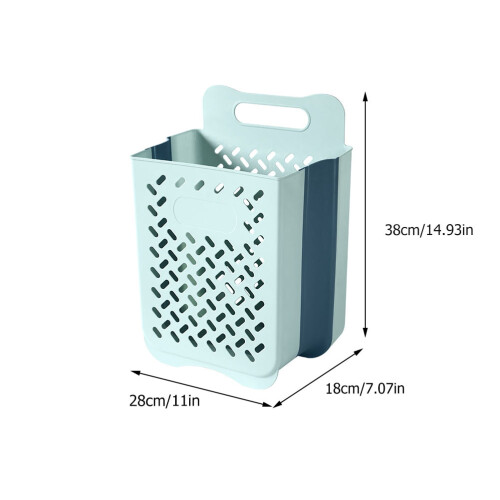 1Pc Blue Plastic Home Storage Basket Wall-Mounted Foldable Organizer 1