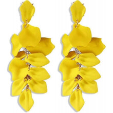 (Yellow) Dangle Floral Tassel Earrings with Exaggerated Flower Design Acrylic Rose Petals