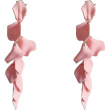 (Pink) Dangle Floral Tassel Earrings with Exaggerated Flower Design Acrylic Rose Petals