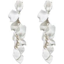 (White) Dangle Floral Tassel Earrings with Exaggerated Flower Design Acrylic Rose Petals