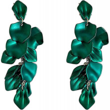 (Dark Green) Dangle Floral Tassel Earrings with Exaggerated Flower Design Acrylic Rose Petals