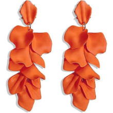 (Orange) Dangle Floral Tassel Earrings with Exaggerated Flower Design Acrylic Rose Petals