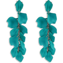 (Green) Dangle Floral Tassel Earrings with Exaggerated Flower Design Acrylic Rose Petals