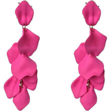 (Rose Red) Dangle Floral Tassel Earrings with Exaggerated Flower Design Acrylic Rose Petals