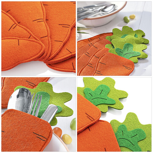 8Pcs Easter Carrot Felt Cutlery Holder Bag Tableware Decorations 2