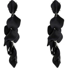 (Black) Dangle Floral Tassel Earrings with Exaggerated Flower Design Acrylic Rose Petals