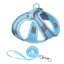 Dog Leash Set Reflective Nylon Carrier Collar Breathable Adjustable Chest Strap Size S Color 6-Blue-A