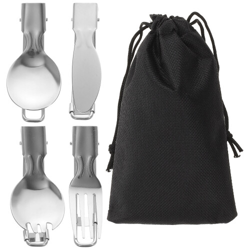 1 Set Stainless Steel Folding Utensil With Storage Bag