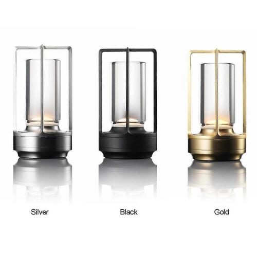 (Silver) Modern Led Table Lamp Touch Dimmable Usb Rechargeable Bar Night Light Cordless 2