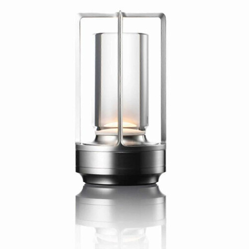 (Silver) Modern Led Table Lamp Touch Dimmable Usb Rechargeable Bar Night Light Cordless