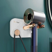 (White) Hair Dryer Holder Stylish Wall Mounted Dryer Hanger Storage Organizer Holder Hair Dryer Rack For
