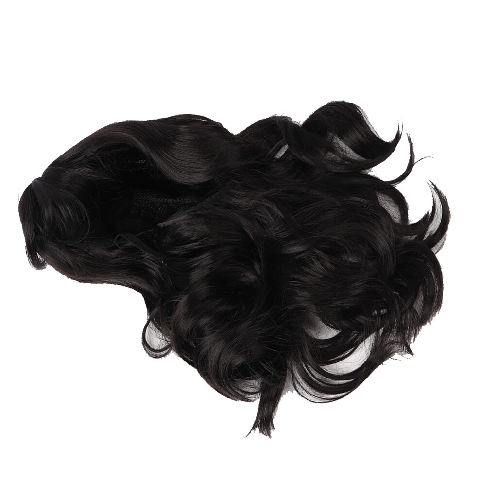 Women Curly Wavy Wig, Medium Length, Black, Adjustable Fit