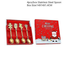 (gold gift box-2) 4pcs Christmas Decorations For Home Christmas Tableware Decor Coffee Spoons Xmas Gift New Year 2023 Navidad 2023 Natal Kids
