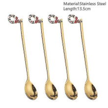 (gold garland-Spoon) 4pcs Christmas Decorations For Home Christmas Tableware Decor Coffee Spoons Xmas Gift New Year 2023 Navidad 2023 Natal Kids