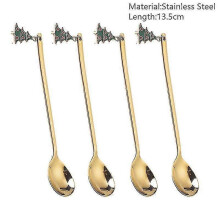 (gold tree-Spoon) 4pcs Christmas Decorations For Home Christmas Tableware Decor Coffee Spoons Xmas Gift New Year 2023 Navidad 2023 Natal Kids