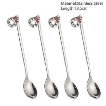 (silver garland-Spoon) 4pcs Christmas Decorations For Home Christmas Tableware Decor Coffee Spoons Xmas Gift New Year 2023 Navidad 2023 Natal Kids