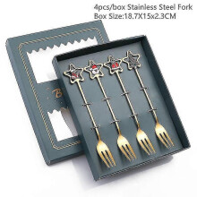 (gold star fork-G) 4pcs Christmas Decorations For Home Christmas Tableware Decor Coffee Spoons Xmas Gift New Year 2023 Navidad 2023 Natal Kids
