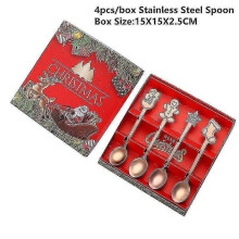 (rose gold gift box-3) 4pcs Christmas Decorations For Home Christmas Tableware Decor Coffee Spoons Xmas Gift New Year 2023 Navidad 2023 Natal Kids