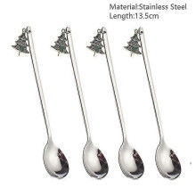 (silver tree-Spoon) 4pcs Christmas Decorations For Home Christmas Tableware Decor Coffee Spoons Xmas Gift New Year 2023 Navidad 2023 Natal Kids