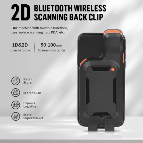 2D Back Clip Bluetooth Barcode Scanner Barcode Reader Data Matrix 1D 2D QR Bar Code Scanner For iOS Android Smartphone 1