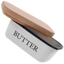 Enamel Buttercontainer Mit Holzdeckel Zur Frischeerhaltung