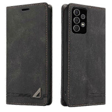 (Black) Galaxy A72 5G Case with Premium Leather Kickstand and Dual Card Slots