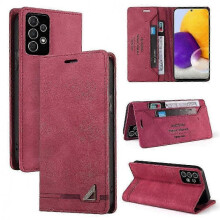 (Red) Galaxy A72 5G Case with Premium Leather Kickstand and Dual Card Slots
