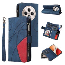 (Blue) For Oppo Reno12 F 5G Case Zipper Wallet Leather Phone Cover Stand