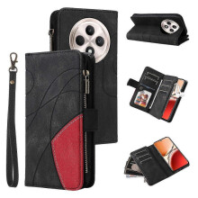 (Black) For Oppo Reno12 F 5G Case Zipper Wallet Leather Phone Cover Stand