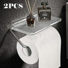 (2PCS Silver) 1/2PCS Aluminum Alloy Toilet Paper Holder Acrylic Tray Bathroom Accessories Wall Hanging Punch-Free Toilet Paper Roll Holder