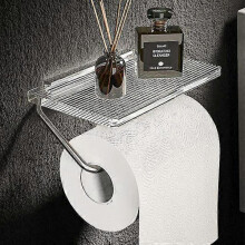 (Silver) 1/2PCS Aluminum Alloy Toilet Paper Holder Acrylic Tray Bathroom Accessories Wall Hanging Punch-Free Toilet Paper Roll Holder