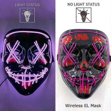 (purple) Wireless Neon LED Purge Mask Glow in The Dark Cosplay Horror Mask Halloween Masquerade Party Masks Glowing Funny Dress Up