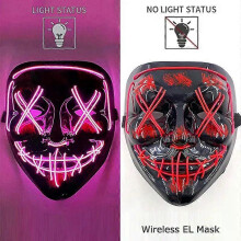 (pink) Wireless Neon LED Purge Mask Glow in The Dark Cosplay Horror Mask Halloween Masquerade Party Masks Glowing Funny Dress Up