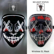 (white) Wireless Neon LED Purge Mask Glow in The Dark Cosplay Horror Mask Halloween Masquerade Party Masks Glowing Funny Dress Up
