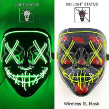 (lemon green) Wireless Neon LED Purge Mask Glow in The Dark Cosplay Horror Mask Halloween Masquerade Party Masks Glowing Funny Dress Up