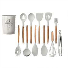 (White) Set Of 11 High Heat Resistant Silicone Cookware Set with Silicone Spatula, Tweezers, Ladle, Serving