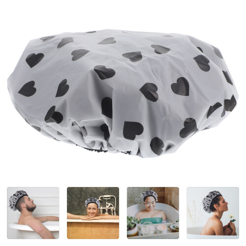 Black Shower Cap Large for Long Hair Double-Layer Design 2