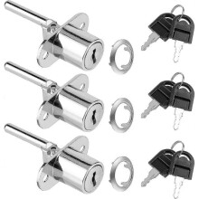 3Pcs Zinc Alloy Drawer Locks with Key for File Cabinets, Wardrobes & Display Cases (Silver)