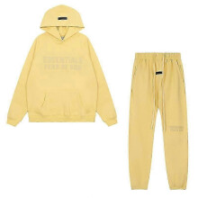 (Bright yellow, XL) Essentials 3d Silicone Letter Flocking Print American Sweater Jacket + Pants Casual Suit For Men And Women -CAN
