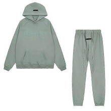 (Turquoise, M) Essentials 3d Silicone Letter Flocking Print American Sweater Jacket + Pants Casual Suit For Men And Women -CAN
