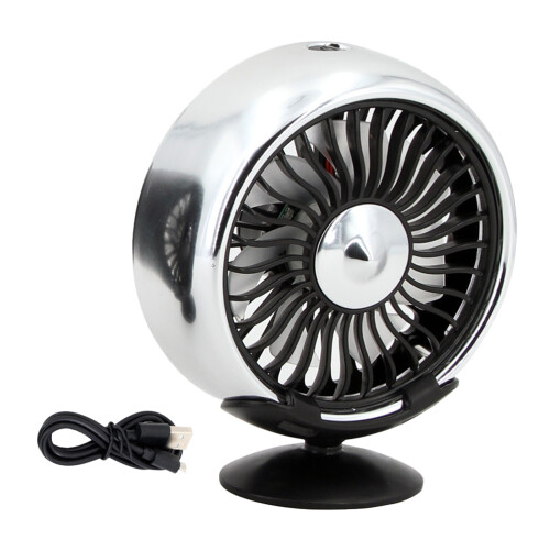 2 Pcs USB Car Air Cooling Fan Dashboard Mounted Adjustable Silver