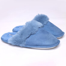 (Blue, UK5/6) London Shoe Co Ladies & Girls Luxury Slip On Winter Mule Plain Slippers UK3 to UK8