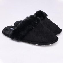(Black, UK5/6) London Shoe Co Ladies & Girls Luxury Slip On Winter Mule Plain Slippers UK3 to UK8