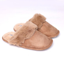 (Beige, UK3/4) London Shoe Co Ladies & Girls Luxury Slip On Winter Mule Plain Slippers UK3 to UK8
