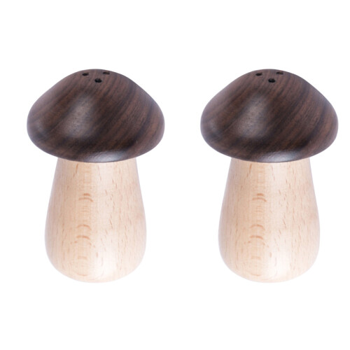 2Pcs Wooden Toothpick Container Jar Holder Mushroom Shape Brown 1