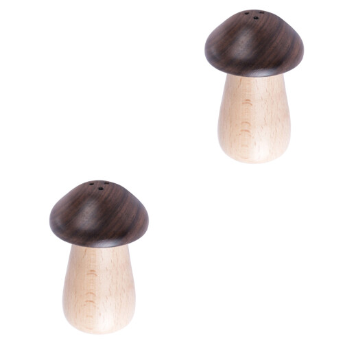 2Pcs Wooden Toothpick Container Jar Holder Mushroom Shape Brown 2