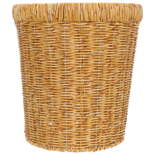 Light Brown Woven Plastic Trash Basket Versatile Kitchen Organizer