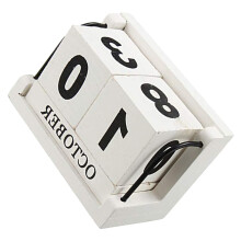 Wooden Calendar Reusable Desktop Block Vintage White For Office Home